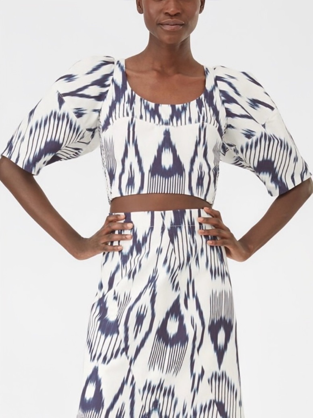 NWT Rebecca Taylor ‘Short Sleeve Ikat Linen Top’ in “Snow Comb / Navy” Size 12
